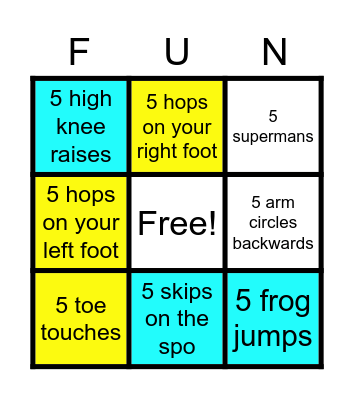 Fitness Bingo Card