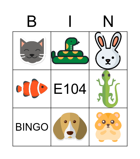 E104 - Bingo des animaux Bingo Card