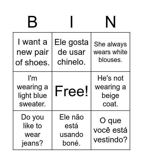 Junior B L14 Bingo Card