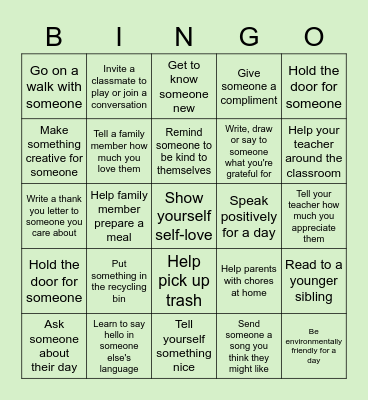 Conant Kindness Challenge Bingo Card