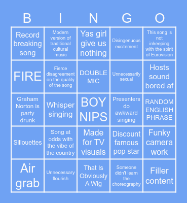 Eurovision Bingo Card