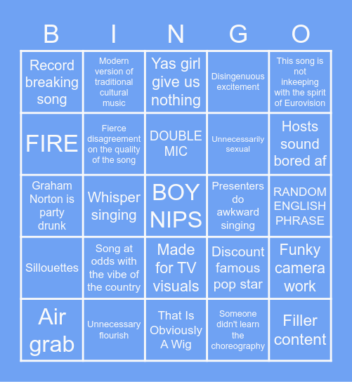 Eurovision Bingo Card