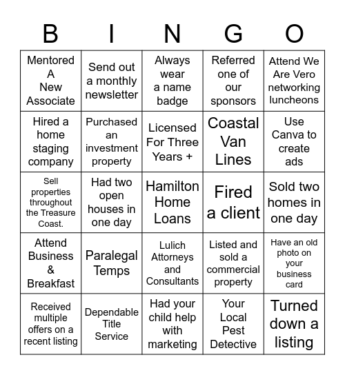 REALTORS LUNCHEON Bingo Card