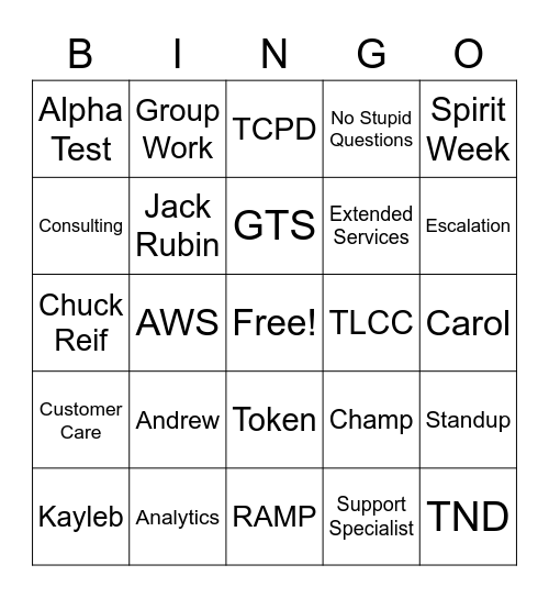 Support Bingo Card