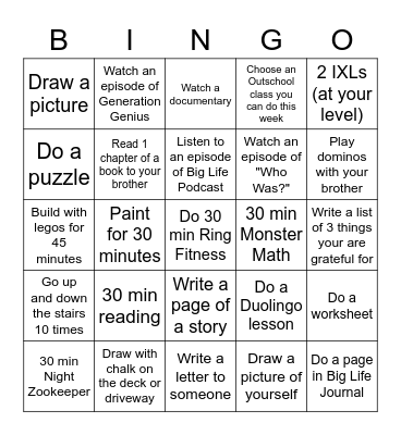 Summer Activity Bingo Card