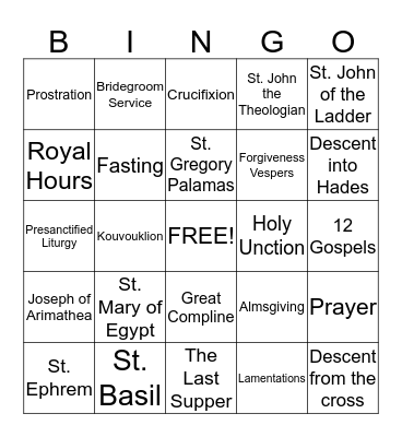 LENT Bingo Card