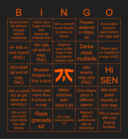 Fnatic vs KRU Bingo Card