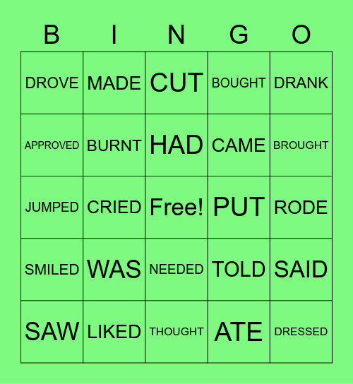 PAST FORM VERBS Bingo Card