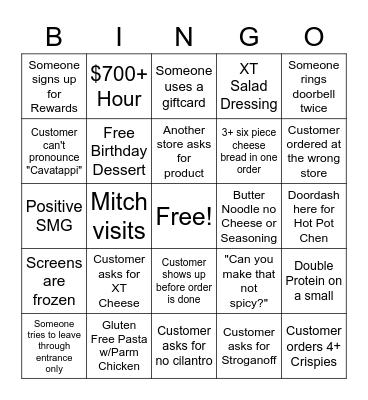 Noodles Bingo Card