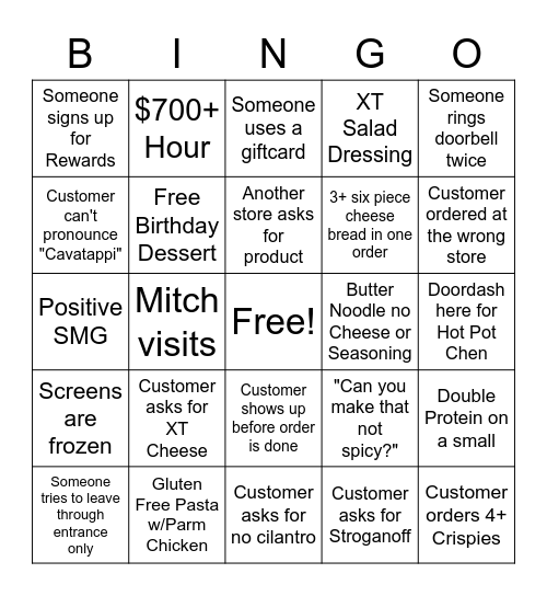 Noodles Bingo Card