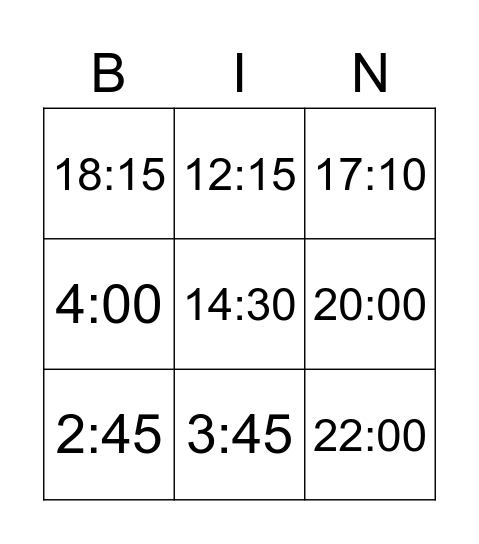 UHRZEIT Bingo Card