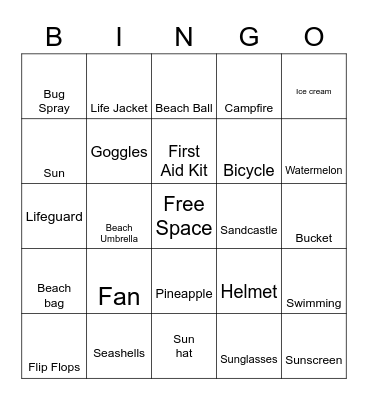 Summer Bingo Card