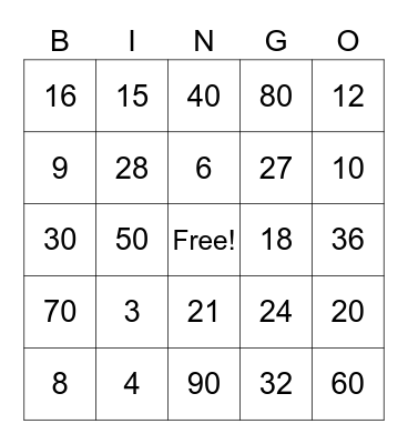 Multiplication 3 & 4 Tables Bingo Card