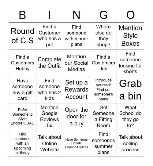 Platos Closet Bingo Card