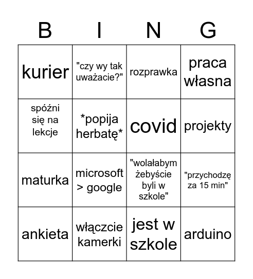 Informatyka Bingo Card