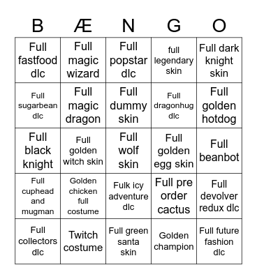 fall guys bingo Card