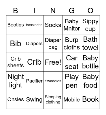 Welcome Baby! Bingo Card