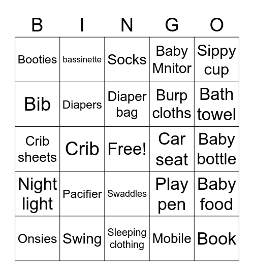 Welcome Baby! Bingo Card