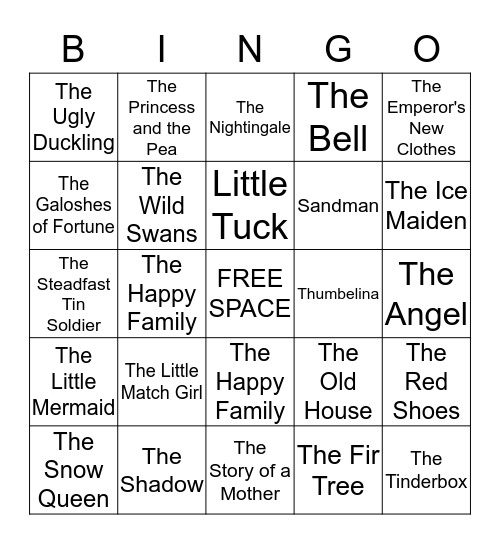 Hans Christian Andersen Bingo Card