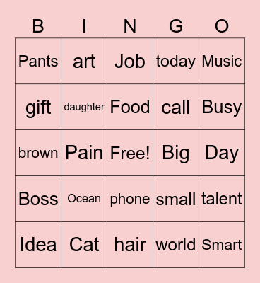 English lesson Bingo Card