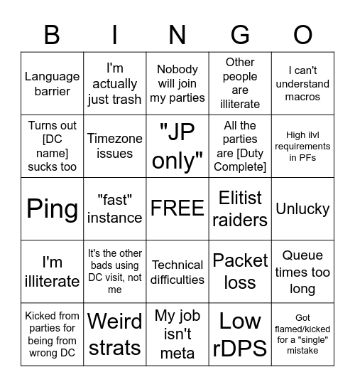Why can't I clear in pugs, Patch 5.58 excuses Bingo Card