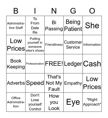 CUSTOMER SERVICE BINGO GAME - SECRETARY GROUP Bingo Card