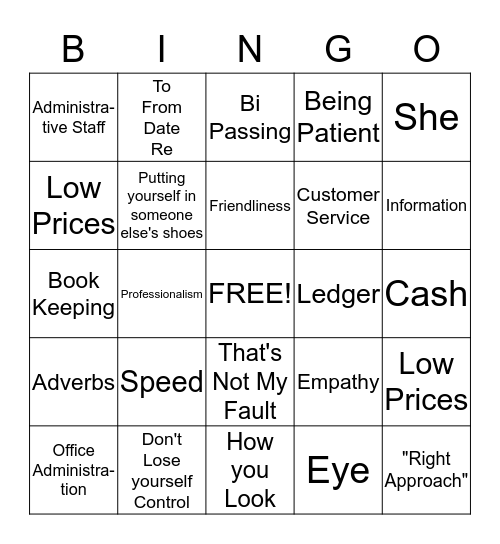 CUSTOMER SERVICE BINGO GAME - SECRETARY GROUP Bingo Card