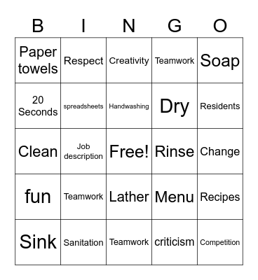 In Service Bingo Card