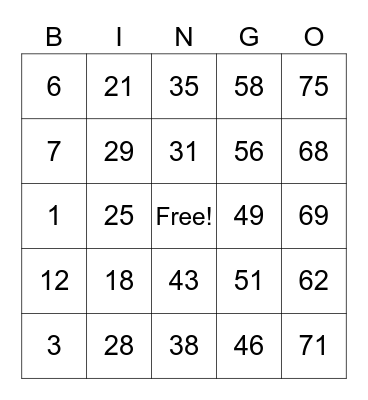 Matt's 1st Bingo Card