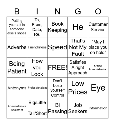 CUSTOMER SERVICE BINGO GAME - SECRETARY GROUP Bingo Card