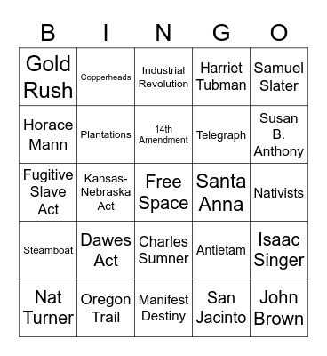 Semester 2 Review 1 Bingo Card