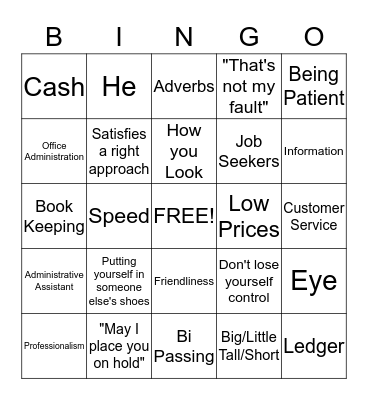 CUSTOMER SERVICE BINGO GAME - SECRETARY GROUP Bingo Card