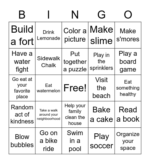 Summer Bingo Card