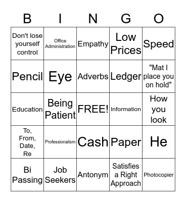 CUSTOMER SERVICE BINGO GAME - SECRETARY GROUP Bingo Card