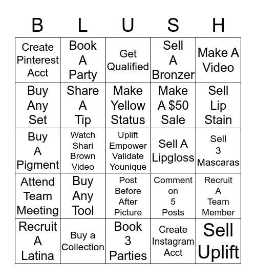 Lash Lassies Bingo Card