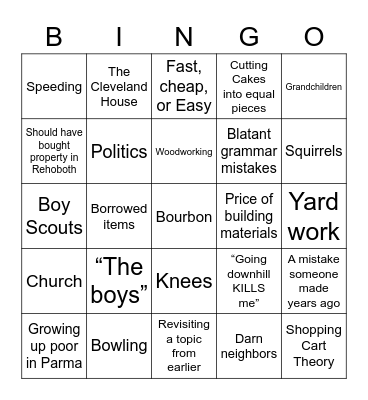 Steve Bingo Card