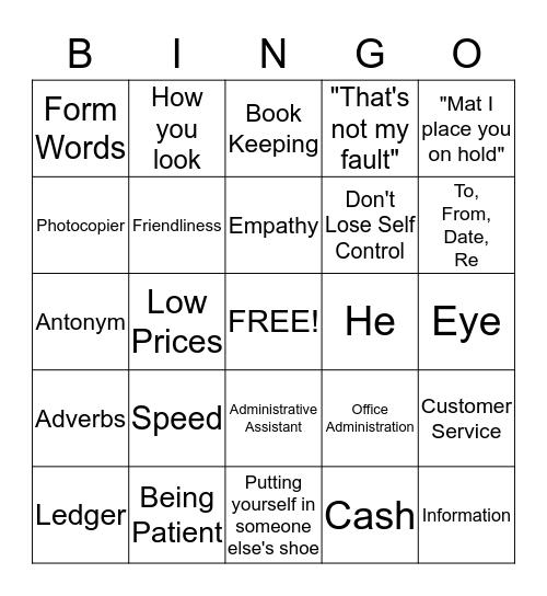 CUSTOMER SERVICE BINGO GAME - SECRETARY GROUP Bingo Card