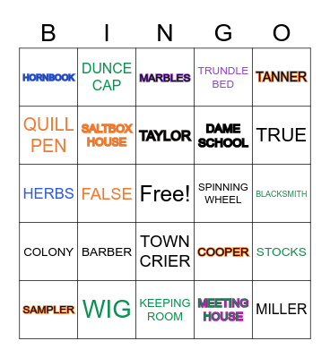 Coonial Days Bingo Card