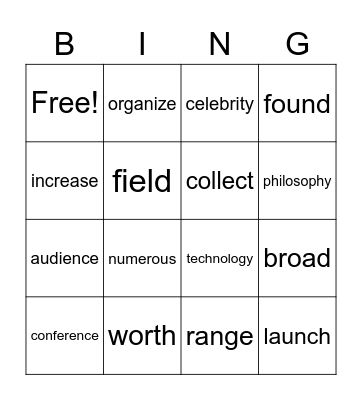 L7 vocabulary Bingo Card