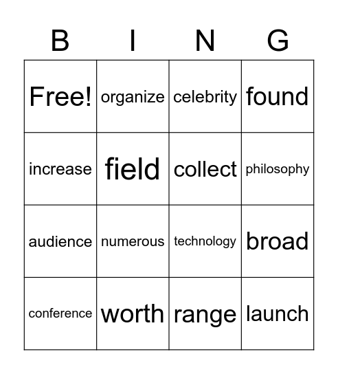 L7 vocabulary Bingo Card