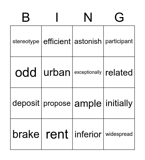 B4U7 VOCAB. Bingo Card