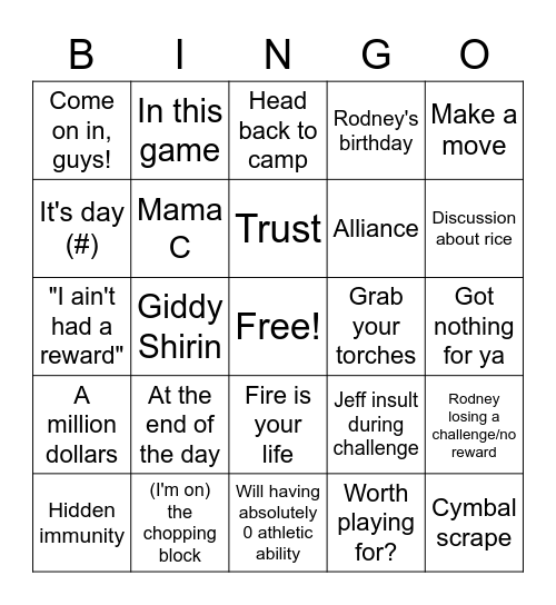 Survivor Bingo Card