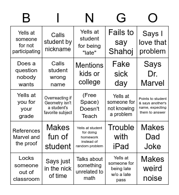 Geometry Bingo Card