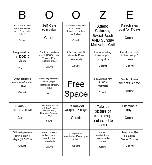 The Boozie Bunch! Bingo Card