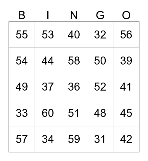 Choisissez le nombre correct! Bingo Card