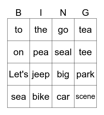 Let's go to the park Bingo Card