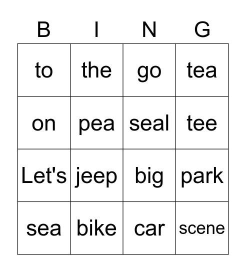 Let's go to the park Bingo Card