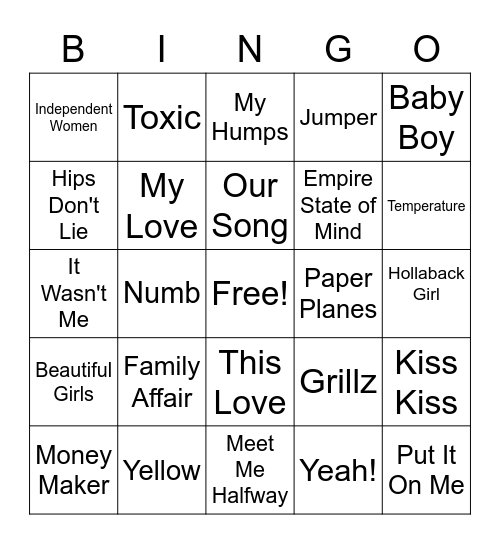 2000s Bingo Card