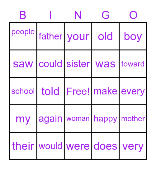 First Grade Sight Words Bingo Card