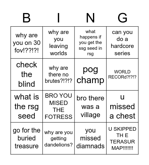 Couriway Chat Bingo Card